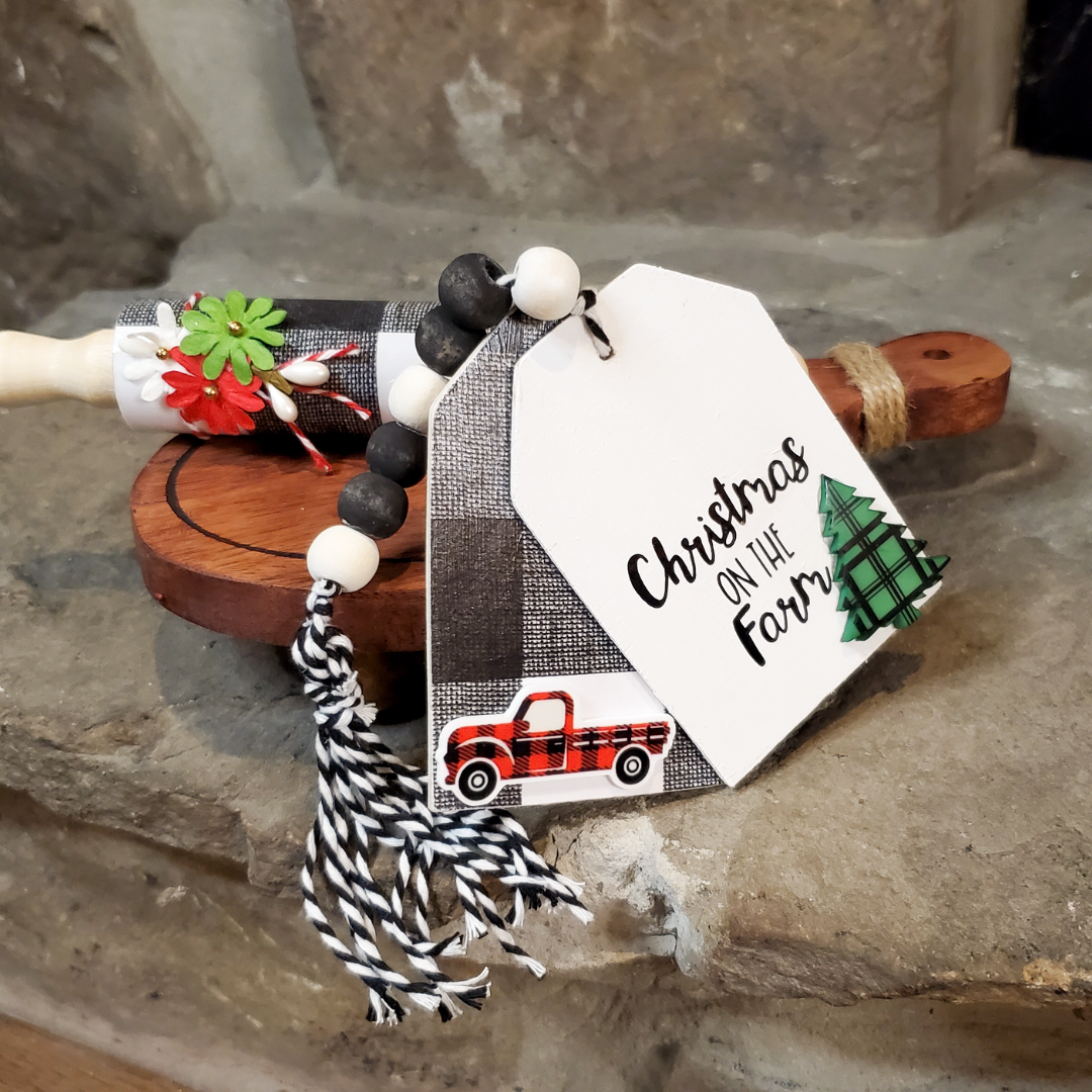 Rolling pin and Christmas on the Farm tag garland